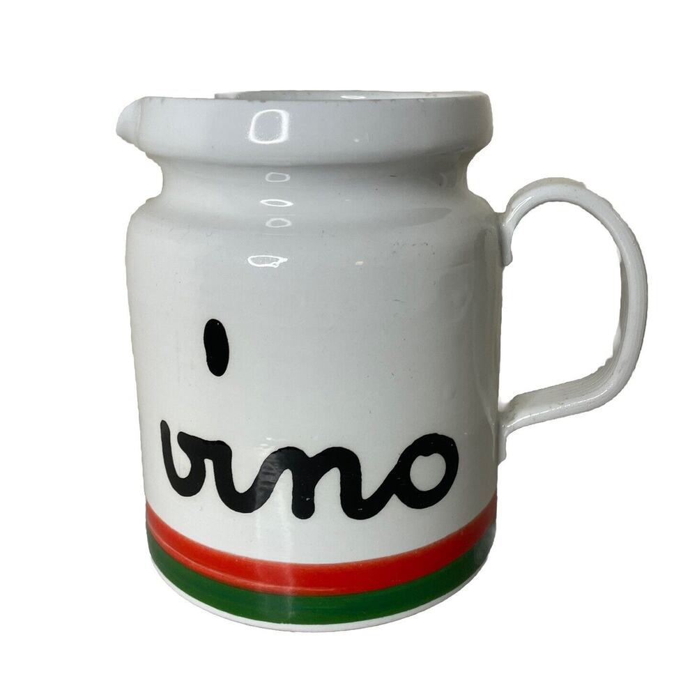 VTG Mid Century Baldelli Italia Ceramic Pottery Vino Inscribed Pitcher 7'' Tall